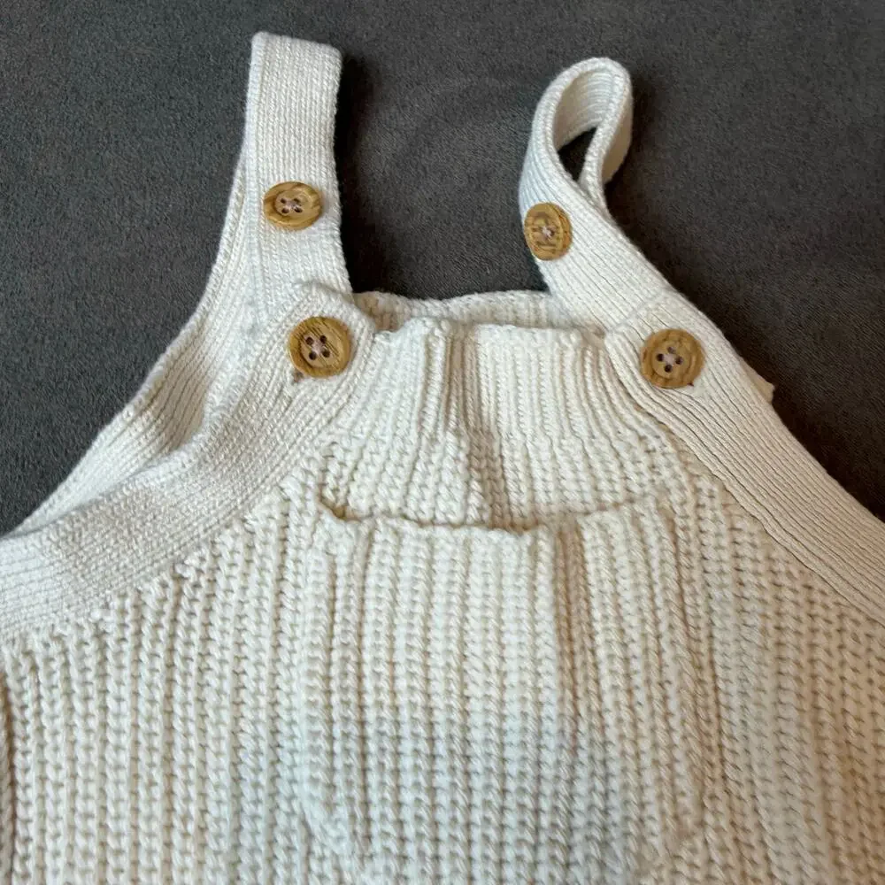 NWT Old Navy Sweater Overalls Romper Cream Baby 3-6 Months Boy Girl